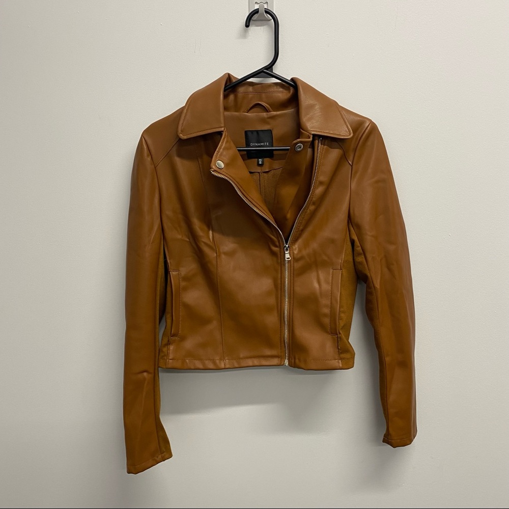 DYNAMITE VEGAN-LEATHER JACKET | BROWN